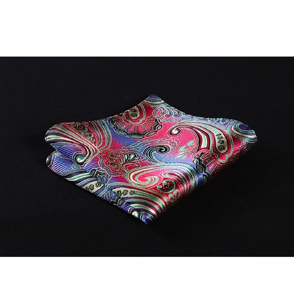 Mens Pocket Square Handkerchief Paisley Red - Picture 5 of 5